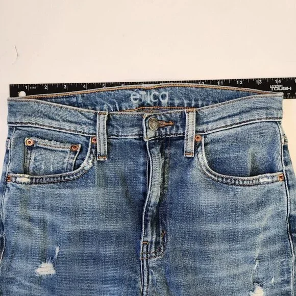Etica Brigitte Mid Rise Crop‎ 26 Blue Straight Leg Distressed Organic Cotton - Picture 4 of 11